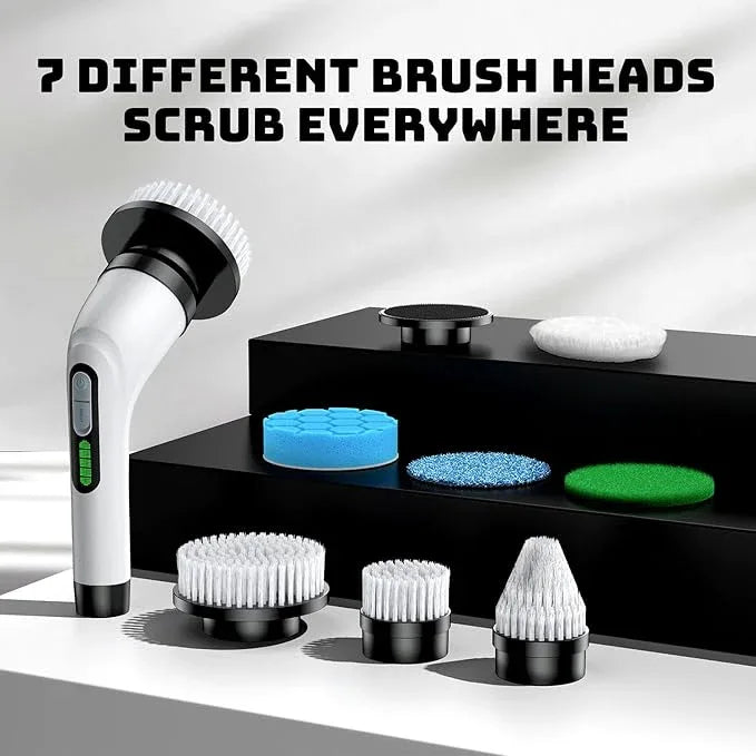 Electric Spin Scrubber - Cordless Bathroom Scrubber with 7 Brush Heads - Dual Speed IPX7 Waterproof Power Scrubber for Heavy-Duty Bathtub, Glass, Tile, and Car Cleaning (White) - NeatNest