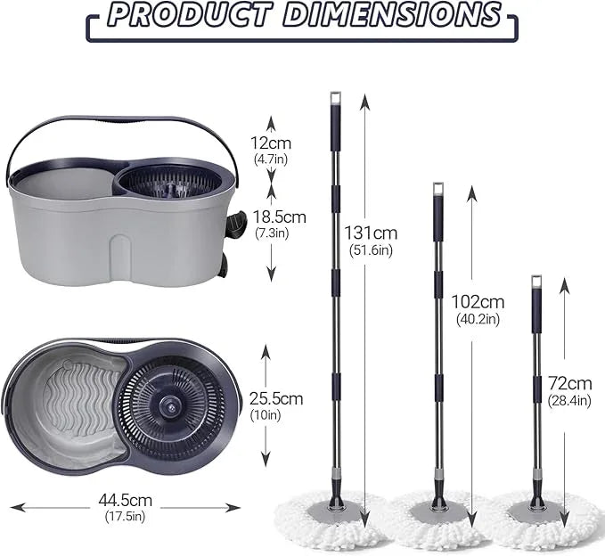 Spin Mop and Bucket Set,Masthome EasyWring Microfiber Spin Mop with 3 Mop Pads,Pedal Spinning Mops and Bucket with Wringer Set for Floor Cleaning - Home & Office Suitable - NeatNest