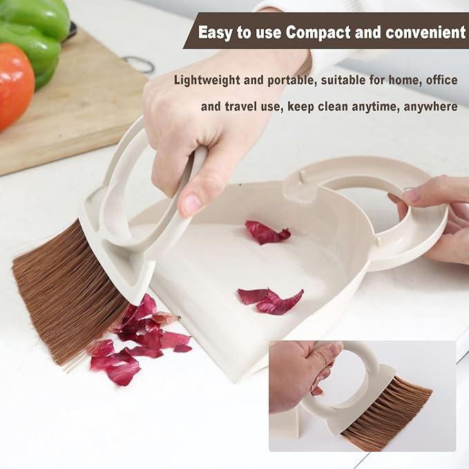 Round Handle Brush and Dustpan Set Small Broom & Dustpan Portable Handheld Sweeper for Desktop Sofa Floor Pet Nest (Off White) - NeatNest