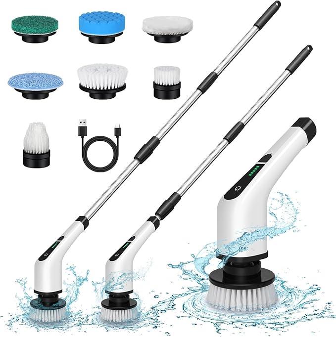 Electric Spin Scrubber Cordless Bath Tub Power Scrubber Bathroom Cordless Cleaning Brush with 7 Replaceable Drill Brush Heads Shower Cleaning Scrubbers with Adjustable Handle for Bathroom Kitchen - NeatNest