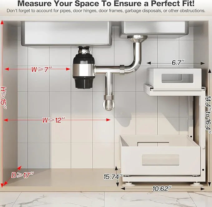 2 Pack Under Sink Organizer with Next-Gen Ball-Bearing Slides,2-Tier Pull Out Cabinet Storage,Height Adjustable Drawer Shelf for Bathroom,Kitchen,Laundry,Cabinet,Pantry(Patent Pending) - NeatNest