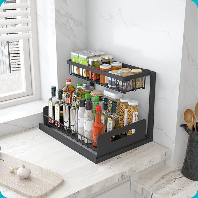 REALINN Under Sink Organizer, Pull Out Cabinet Organizer Slide Out Sink Shelf Cabinet Storage Shelves, Storages for Kitchen Bathroom, Black, 2 Pack - NeatNest