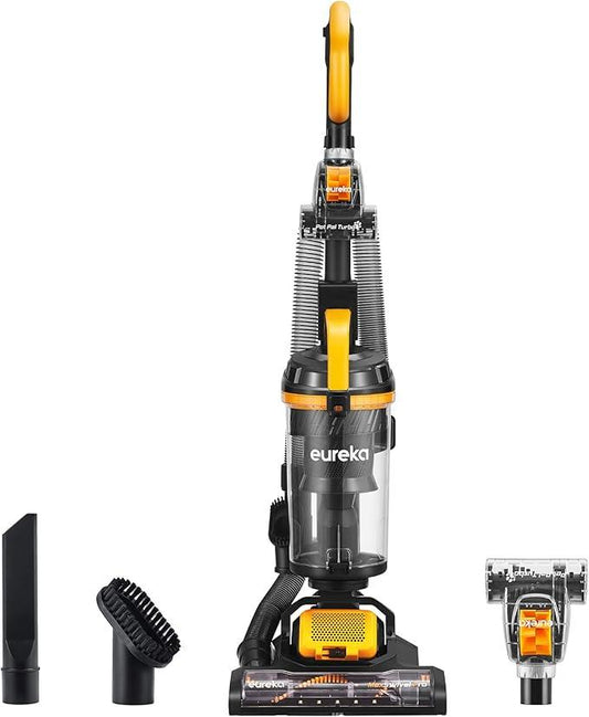 Eureka Powerful Upright Vacuum Cleaner for Home Pet Hair, Lightweight Household Upright Vacuum for Carpet and Hard Floor, MaxSwivel Pro NEU350 with Pet Tool, Yellow - NeatNest