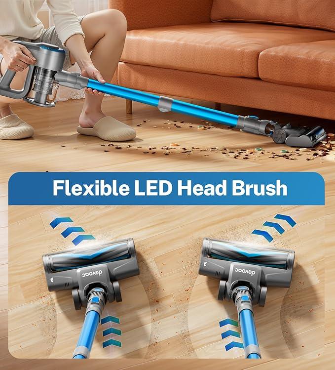 DEVOAC N300 Cordless Vacuum Cleaner, 6 in 1 Lightweight Stick Vacuum, 2200mAh Battery Up to 40mins Runtime, Powerful Handheld Vacuum for Hard Floor Rug Pet Hair Home Dorm (Blue) - NeatNest