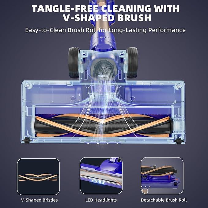 Cordless Vacuum Cleaner, 180° Bendable Wand Stick Vacuum Cleaners with LED Touch Screen, 8-in-1 Lightweight Rechargeable Vacuum with 1.5L Dust Cup for Home Hard Floor Low-Pile Carpet - NeatNest