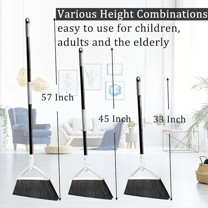 2 Pack Outdoor Indoor Broom, Brooms for Sweeeping Indoor, Heavy-Duty Kitchen Broom with Long Pole, Angle Broom White for Garages Restaurant Courtyard Office Slidewalk Lobby Sweep Dust - NeatNest
