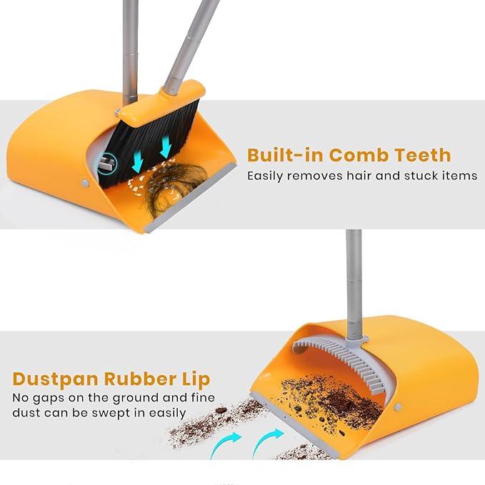 TreeLen Broom and Dustpan Set, Stand Up Broom and Dustpan for Home Cleaning - NeatNest
