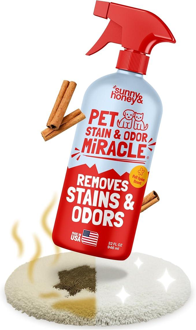 Sunny & Honey Pet Stain Remover & Enzyme Cleaner - 32 Fl Oz, Fall Spice - Carpet Deodorizer & Urine Odor Eliminator for Dog Pee, Cat Urine, Upholstery & Furniture - NeatNest