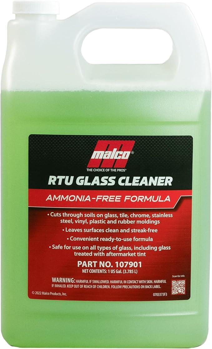 Malco Ready-To-Use Glass Cleaner - Streak-Free Removal of Dirt, Grease, Oils, & Bug Debris from Glass, Chrome, Tile, Stainless Steel, Vinyl, Rubber/Ammonia-Free & Tint Safe / 1 Gallon (107901) - NeatNest