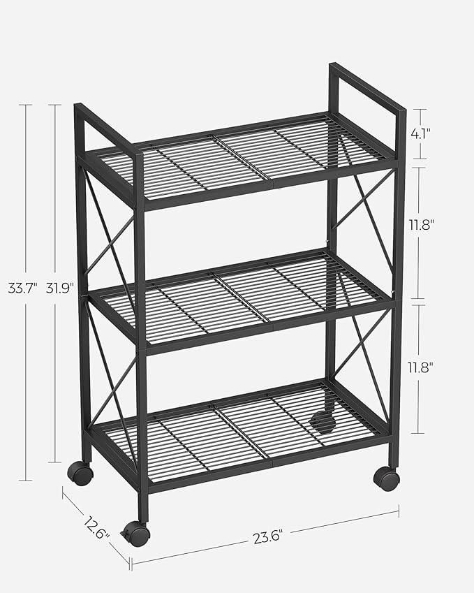 SONGMICS 3-Tier Metal Storage Rack with Wheels, Mesh Shelving Unit with X Side Frames, 23.6-Inch Width, for Entryway, Kitchen, Living Room, Bathroom, Industrial Style, Black UBSC163B01 - NeatNest