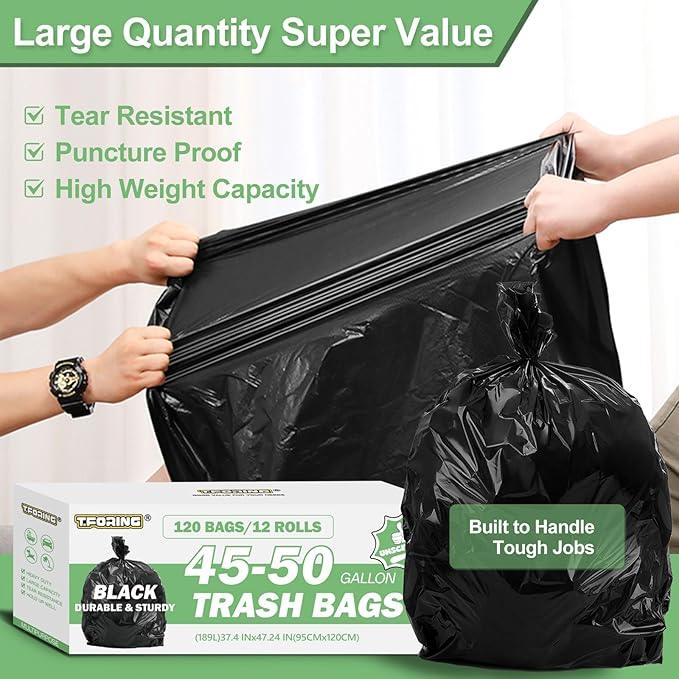 45-50 Gallon Black Trash Bags 120 Count - 38''x47'' Large Garbage Bags Unscented, 40+ Gallon Trash Can Liners, Multipurpose for Office, Outdoor, Yard and Commercial - NeatNest