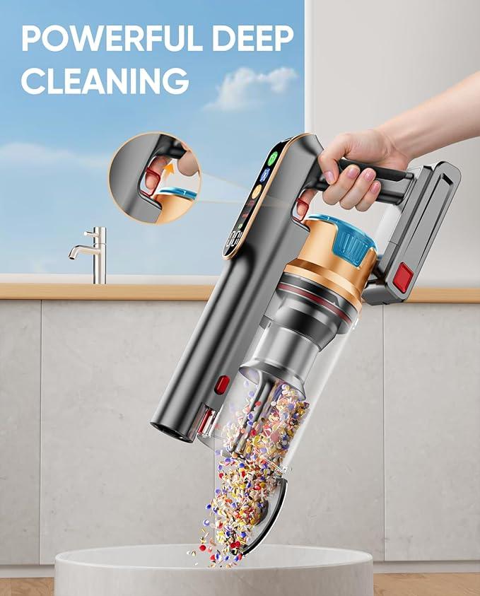 Cordless Vacuum Cleaner, 600W/50KPA/65Mins Vacuum Cleaners for Home, Super 1.8L Cup& Large LED Screen Stick Vacuum Anti-Tangle, Lightweight Cordless Vacuum with Charging Dock for Pet Hair/Carpet/Floor - NeatNest