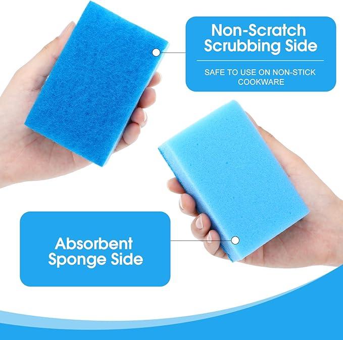 Tioncy 100 Pcs Individually Wrapped Sponges Kitchen Bulk Blue Dish Non Scratch Scrub Sponges Dual Sided Cleaning Dish Scrubber for Washing Dishes, Pots, Pans, Sinks, Stoves, Appliances, Car, Bike - NeatNest