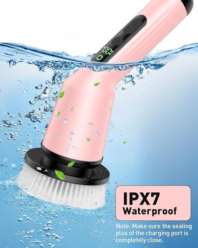 Electric Spin Scrubber for Cleaning Bathroom, Shower Scrubber Cordless Cleaning Brush with IPX7 Waterproof & 2 Speed, 3 Brush Heads, Bathroom Cleaning Supplies for Shower Tub Kitchen Tile Toilet Pink - NeatNest