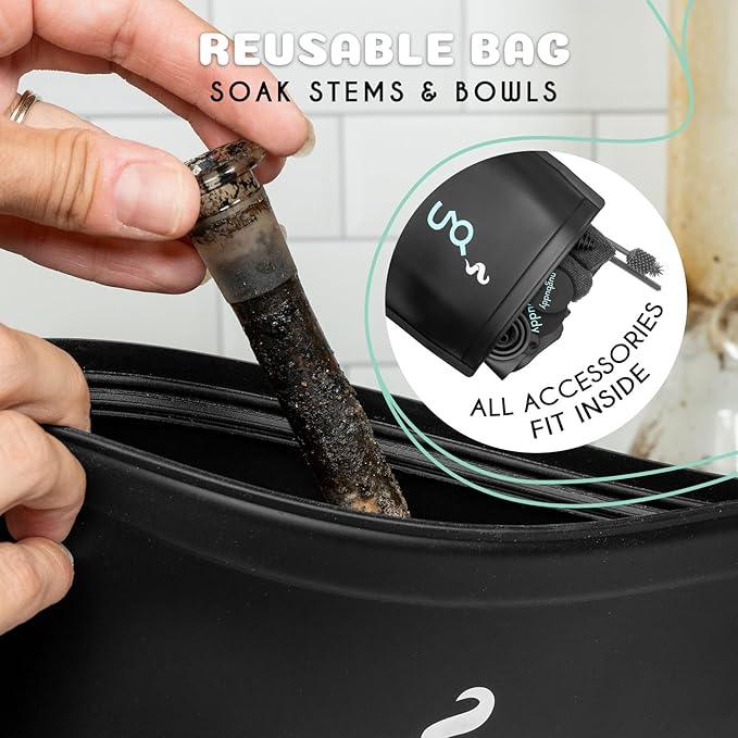 Glass Cleaning Kit - Reusable Silicone Accessories - Complete Kit to Clean your Piece, Just Add Cleaner - Reusable Soaker Bag, Brushes, Mat, Caps & Plugs, Funnel, & Microfiber Towel - NeatNest