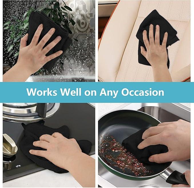 HOMEXCEL Black Microfiber Cleaning Cloth,150 Pack Cleaning Rags, Cleaning Towels,11.5"X11.5" Shop Towels - NeatNest