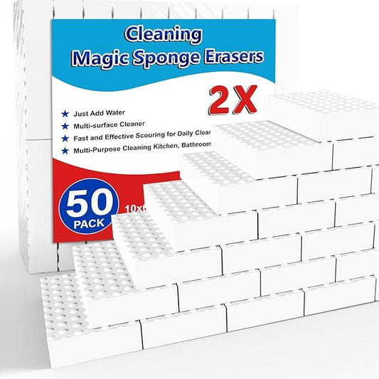 Magic Sponge Erasers, 50 Pack 2X Density Stronger Melamine Sponge Foam Pads, Multi-Functional Household Cleaning Supplies Cleaner for Kitchen, Bathroom, Bathtub, Sink, Wall Cleaner - NeatNest
