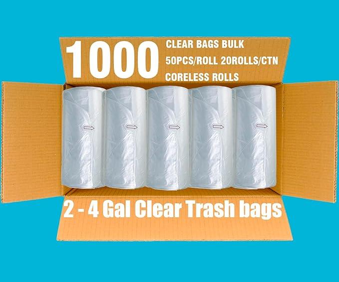 2-4 Gallon Trash Bags, 1000 Count Bulk Value Pack, Clear Plastic Recycling Bags, Small Multi-purpose Garbage Bags for Business Home Bathroom Kitchen Commercial and Industrial - NeatNest