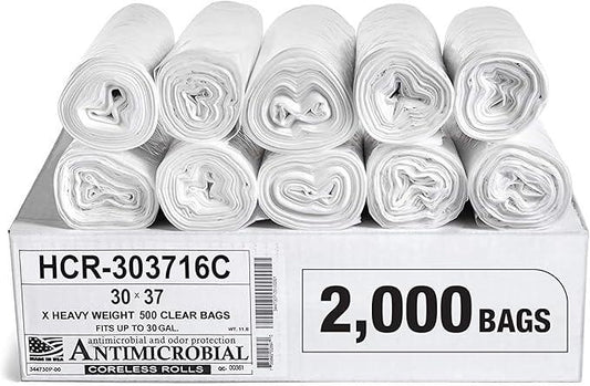 Aluf Plastics High Density Trash Bags, 30 Gallon, 2000 Count, 16 Micron (eq), 30" x 37", Clear, for Bathroom, Office, Industrial, Commercial, Janitorial, Municipal, Recycling - NeatNest