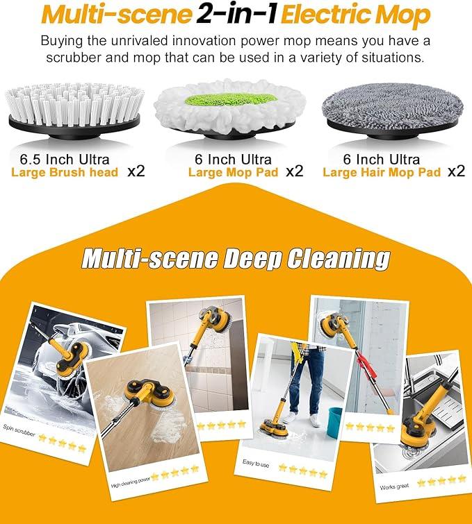 qimedo 6000mAh Battery Cordless Electric Mop M1 Pro, 800RPM Electric Power Scrubber & Mops for Floor Cleaning, Automatic Spin Mops with Smart Display,Rotating Mop with LED Light & Water Spray - NeatNest