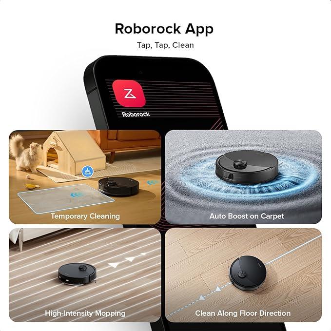 roborock Q10 S5 Robot Vacuum and Mop Cleaner, 10000Pa HyperForce Suction, Dual Anti-Tangle System, Auto-Lifting Mop, ReactiveTech Obstacle Avoidance, App Control, for Pet Hair and Carpet, Black - NeatNest
