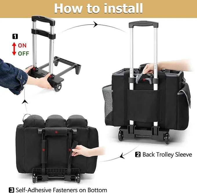 Large Cleaning Caddy with Detachable Trolley & Shoulder Strap, Cleaning Supplies Bag with Handles & Support Plates, Cleaning Product Rolling Organizer for Car Wash and Housekeeping - NeatNest