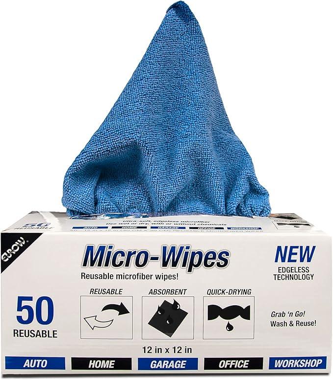 Eurow 200GSM Microfiber Cleaning and Drying Cloths with Dispenser Box, Reusable, Streak-Free, Scratch-Free, Ultra Absorbent, Edgeless for All Surface Types, 12x12in, 50-Pack, Blue - NeatNest