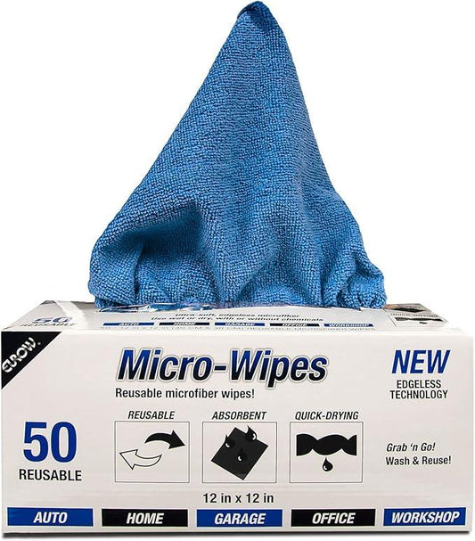 Eurow 200GSM Microfiber Cleaning and Drying Cloths with Dispenser Box, Reusable, Streak-Free, Scratch-Free, Ultra Absorbent, Edgeless for All Surface Types, 12x12in, 50-Pack, Blue - NeatNest