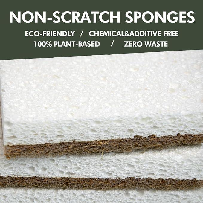 CELOX 6 Pack Coconut Fiber Biodegradable Sponges, Non Scratch Kitchen Cleaning Sponge, Eco-Friendly Dual-Sided Sponge for Dishwashing - NeatNest