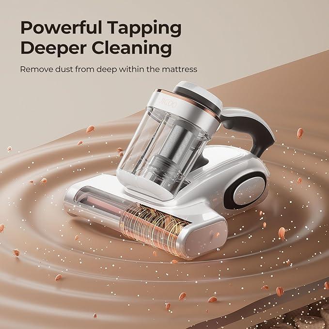 JIGOO Bed Vacuum Cleaner with Dust Sensor, Mattress Vacuum Cleaner with UV & Ultrasonic and High Heating, 13Kpa Suction 500W Powerful Double-Cup Handheld Vacuums (J300, Corded) - NeatNest