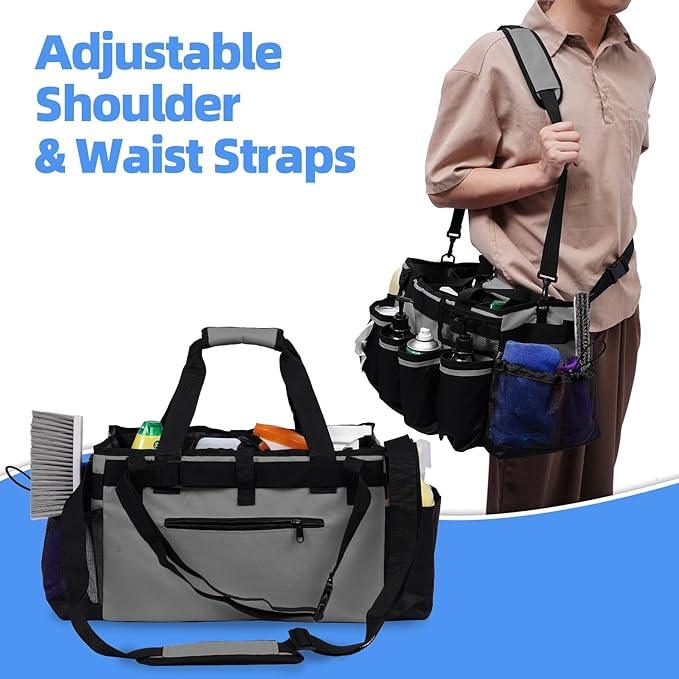 Large Cleaning Supplies Bags for Housekeepers, Professional Wearable Cleaning Supply Caddy for House Cleaners Detail Car Cleaning Supplies Organizer Tote with Handle, Grey - NeatNest
