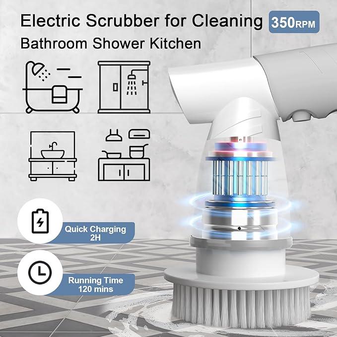 Electric Spin Scrubber, Bathroom Shower Electric Scrubber for Cleaning Tub/Tile/Floor/Sink/Window, Power Cleaning Brush Rechargeable Cordless with 4 Replaceable Cleaner Brush Heads - NeatNest