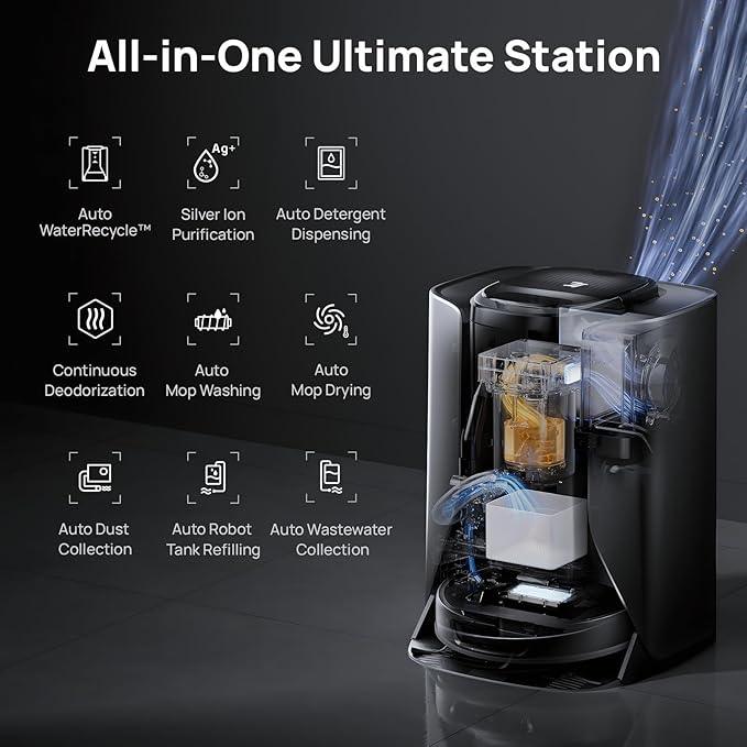 3i S10 Ultra Robot Vacuum and Mop with WaterRecycle System, 18000Pa Suction, Self-Cleaning Extendable Roller Mop, Auto Mop Washing & Drying, Self-Emptying & Refilling, Ai Obstacle Avoidance - NeatNest