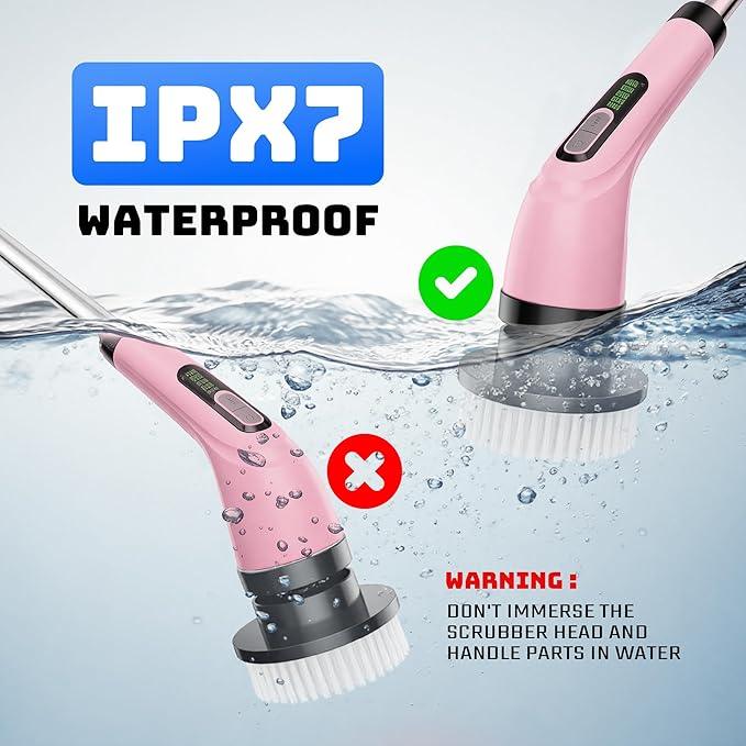 Electric Spin Scrubber - Cordless Bathroom Scrubber with 7 Brush Heads - Dual Speed IPX7 Waterproof Power Scrubber for Heavy-Duty Bathtub, Glass, Tile, and Car Cleaning (Pink) - NeatNest