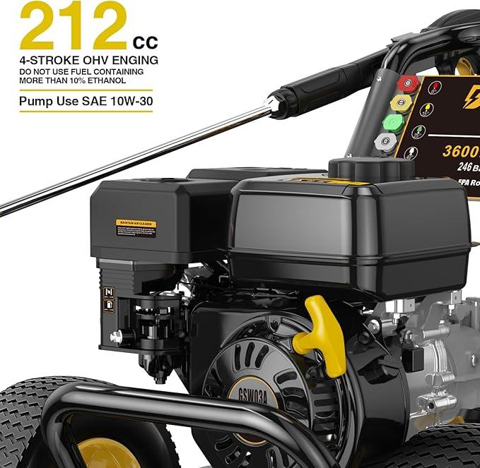 BLUBERY 3600 PSI Gas Pressure Washer, 2.7 GPM Heavy Duty High Power Washer, 30Ft Pressure Hose&Soap Tank,5 Pressure Nozzles,Black - NeatNest
