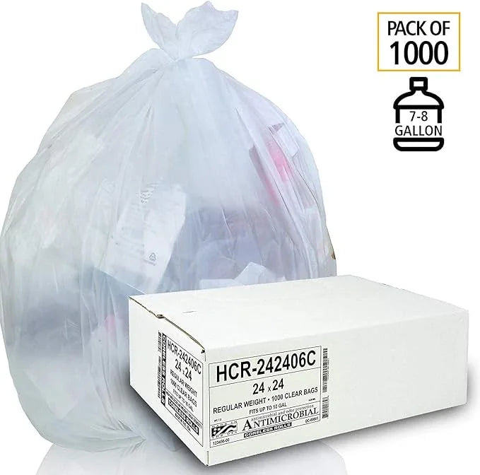 Aluf Plastics High Density Trash Bags, 10 Gallon, 1000 Count, 6 Micron (eq), 24" x 24", Clear, for Bathroom, Office, Industrial, Commercial, Janitorial, Municipal, Recycling - NeatNest