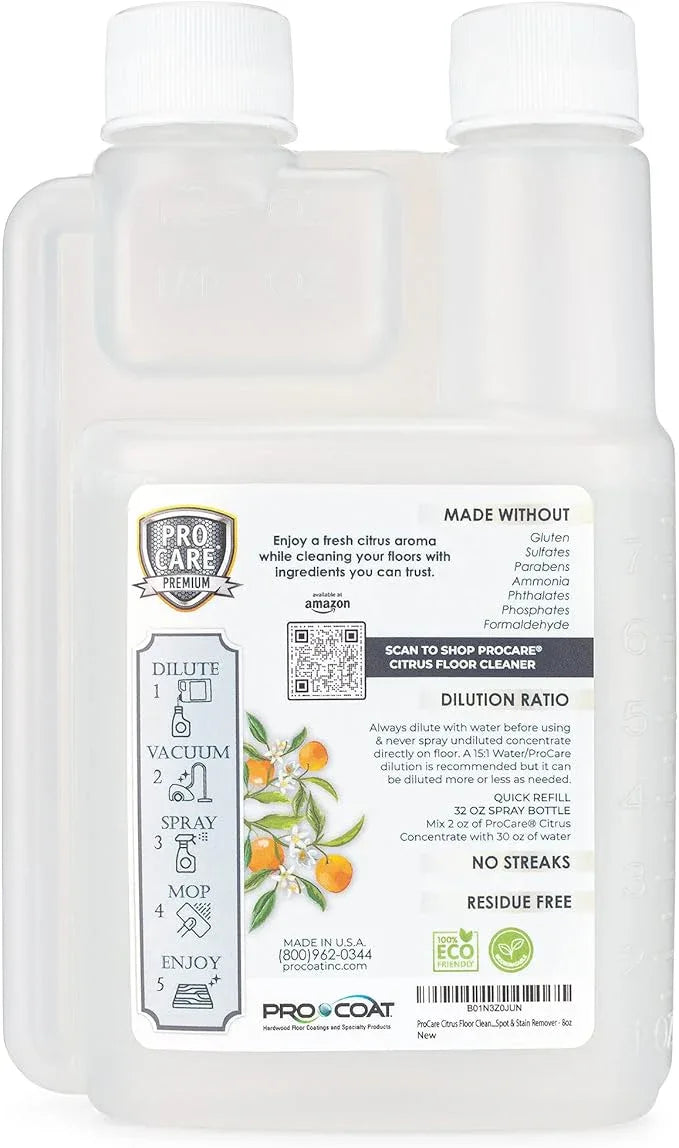 ProCare Citrus Floor Cleaner Concentrate (Made in USA) | Vinyl, Wood, Tile, Stone & Laminate Floor Cleaner For Mopping, Household Supplies, Cleaning Solution Concentrate For Kitchen & Bathroom - 8oz - NeatNest