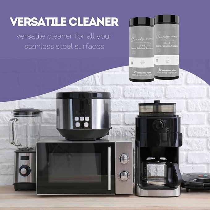 Swanky Stainless Steel Cleaner Wipes - Grime & Grease Remover Kitchen Cleaning Supplies - Clean & Shine, For Stove Top, Refrigerator, Sink, Oven, & Household Appliances - Canister, 200 Count - NeatNest