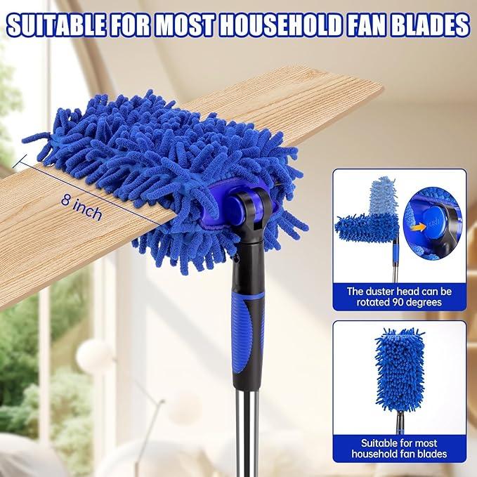 Ceiling Fan Cleaner Duster with 80" Extension Pole, Flexible and Washable Chenille Fan Duster for High Ceiling Fan Blades Light Fixtures Furnitures - NeatNest