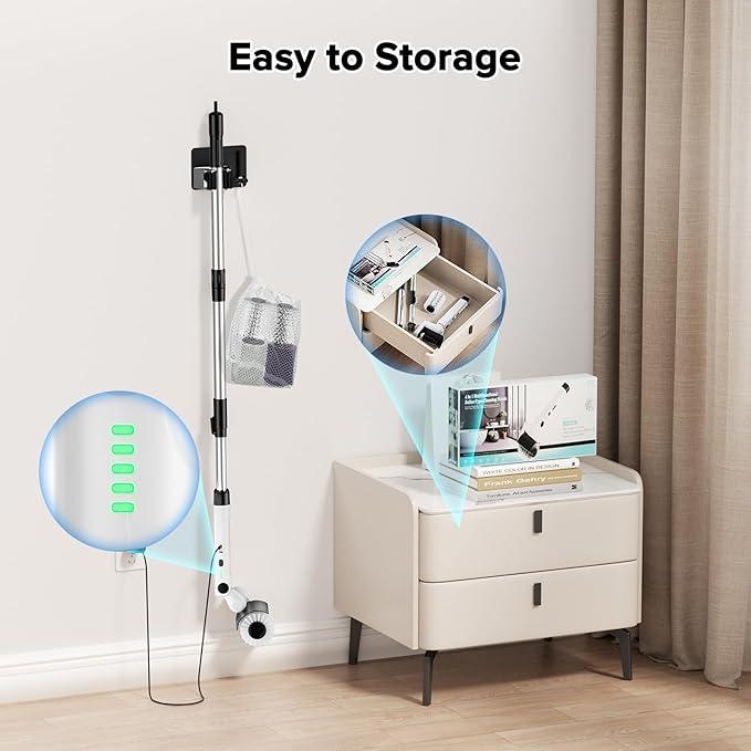 Roller-Type Electric Cleaning Brush - 2025 New Cordless Shower Scrubber with 200min Runtimes, 2-Speeds & 56" Extendable Handle, 4 Brush Heads, Shower Cleaner Brush, for Bathtub/Tile/Floor - NeatNest