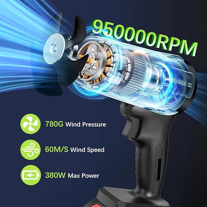 Leaf Blower Cordless with Battery and Charger,21V Electric Handheld Leaf Blower, 950000RPM Powerful Fan with Adjustable Speed, Lightweight Blower for Patio, Lawn, Blowing Leaves and Snow(Coal) - NeatNest