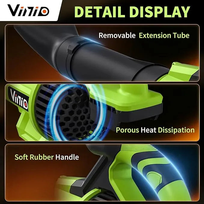 Vinid Leaf Blower Cordless, 21V Powerful Brushless Electric Leaf Cleaner Lightweight, 32,000 RPM, 710 CFM, with 2×4.0Ah Batteries and Charger, 3 Speed Modes, Suitable for Lawn Care, Garden and Patio - NeatNest