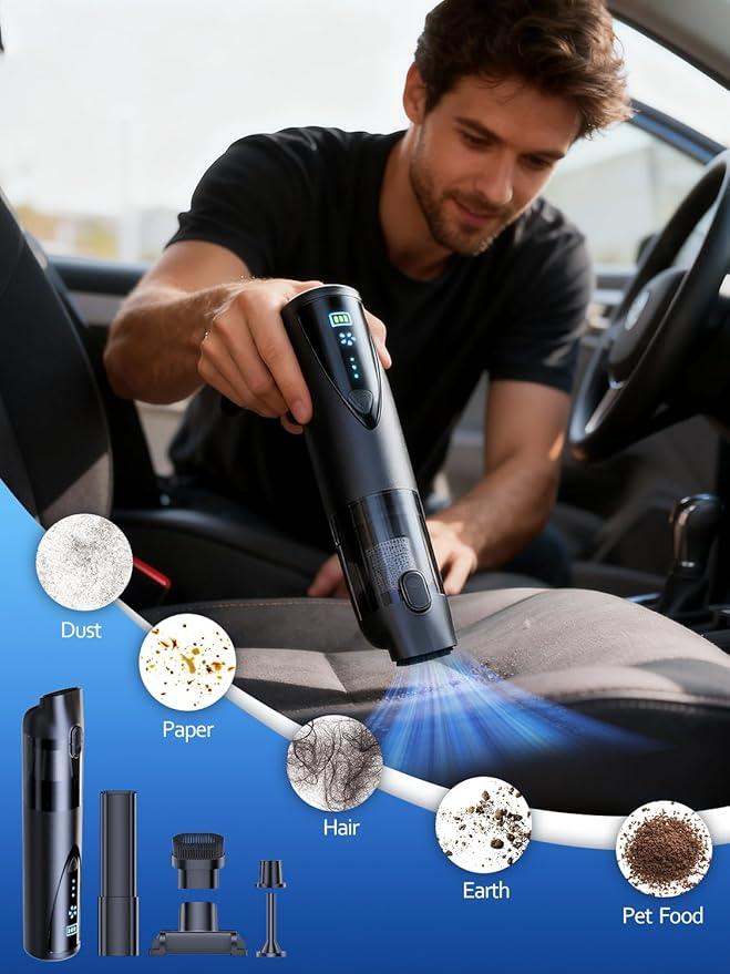 Car Vacuum Portable Cordless, 20000pa 4-in-1mini Handheld Vacuum Cleaner up to 70 Mins Runtime, 3 Suction Modes & USB-C Fast Charge Wet/Dry Hand Held Cleaner Power for Car Home Pet Food Keyboards - NeatNest