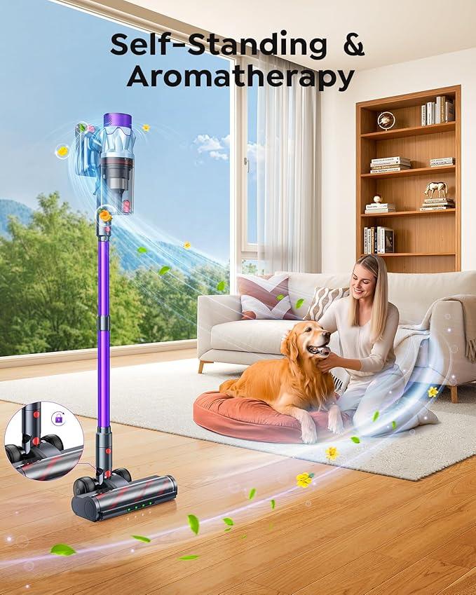Cordless Vacuum Cleaner 65min/600W/50KPA Self-Standing Vacuum Cleaners for Home with 3.3Ft Hose & Auto Mode, Wall Mount Charging Stick Vacuums with Fragrance Dust-Scraper for Hardwood Floor/Car/Pet - NeatNest