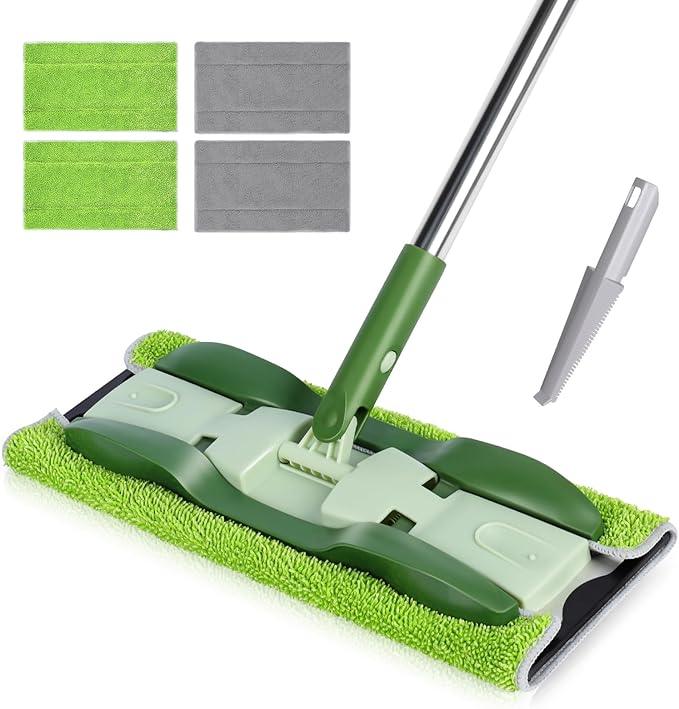 Microfiber Mops for Floor Cleaning,Masthome Professional Floor Mops with Washable Pads 4pcs,Wet Dry Use Flat Mop with 59'' Long Stainless Steel Handle,dust mop for Hardwood Floors Suitable Office Home - NeatNest
