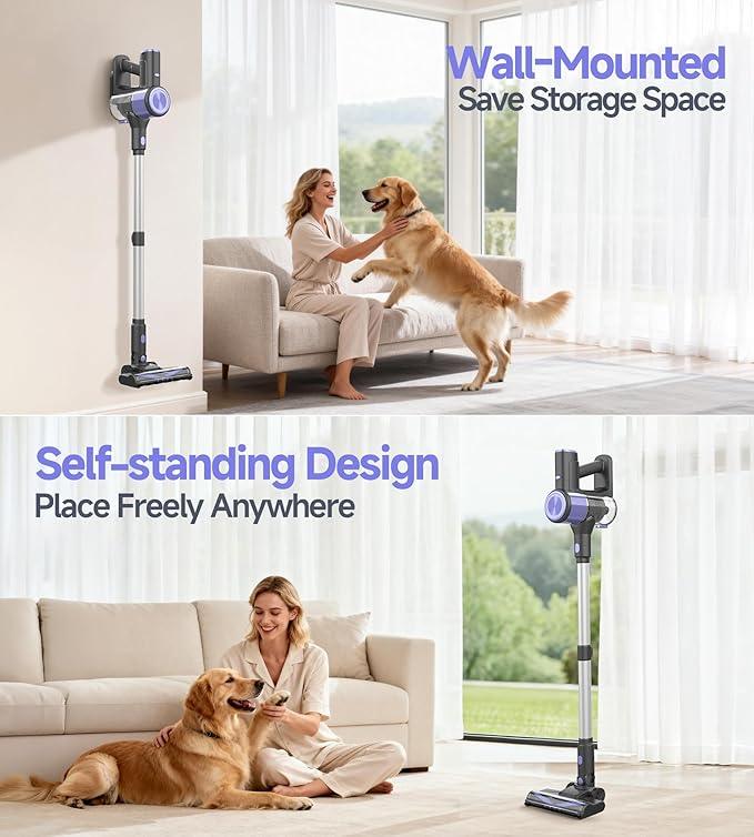 N17 Cordless Vacuum Cleaner, Upgraded Lightweight Stick Vacuum for Home, Max 45mins Runtime, Powerful Suction, Self-Standing, Anti-Tangle, Rechargeable Vacuum for Hard Floors Carpets Pet Hair - NeatNest