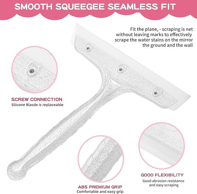 8" Silicone Shower Squeegee for Glass Doors with Silver Hair Comb Set, Bathroom,Kitchen Safe Water Blade, Car Window,Mirror, Tile Scraper — Ideal for Hair Care and Glass Cleaning - NeatNest