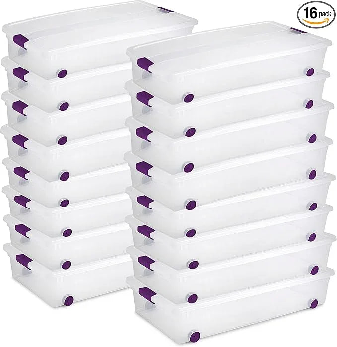 Sterilite 16-Pack 60 Quart ClearView Latch Box, Wheeled Underbed Organizer Bins with Latching Lids - Clear Plastic Organization Containers for Closet, Bedroom, Shelving Units and Everyday Home Storage - NeatNest