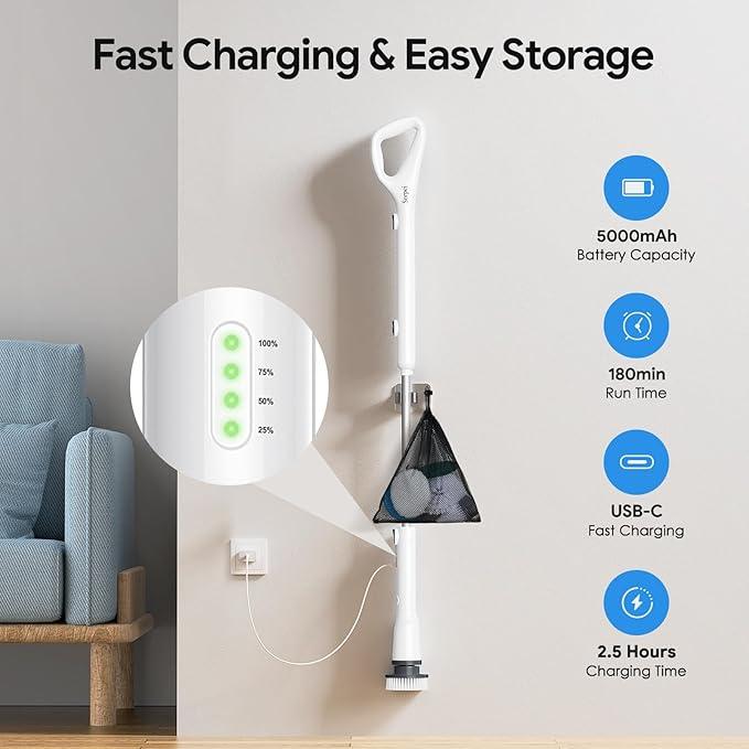 Electric Spin Scrubber, 2025 New Cordless Cleaning Brush, Shower Cleaning Brush with 7 Replaceable Brush Heads, Power Scrubber 3 Adjustable Speeds, Detachable Long Handle & IPX7 Waterproof - NeatNest
