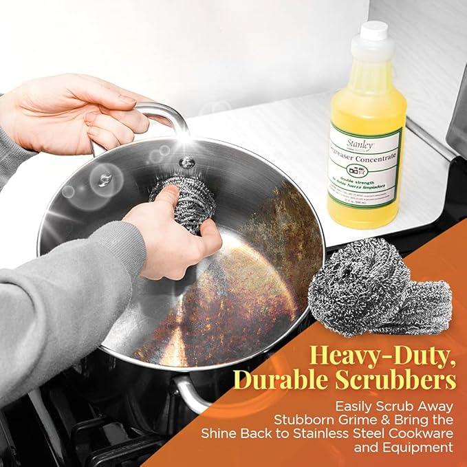 Stanley Home Products Original Degreaser with Stainless Steel Kitchen Scouring Cleaners - Multipurpose Cleaner Set Removes Grease Stains and Build Up on Pots Pans Grills and More - NeatNest